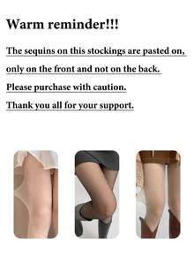 1 件装星光水钻闪亮透明紧身裤，女士不透明连裤袜，适合春秋季节，防勾丝 - 彩色 - 查看 2