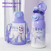 1pc Disney Authorized Elsa Stainless Steel Insulated Water Bottle, Suitable For Direct Drinking Or Straw Drinking, Large Capacity, Anti-Drop, Leak-Proof, Portable, Perfect Birthday And Christmas Gift For Family And Friends