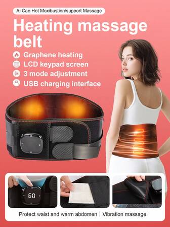 Cinturón de masaje con calefacción recargable, 5 niveles de calefacción y 3 modos de vibración, pantalla LCD, soporte de cintura con calefacción inalámbrica