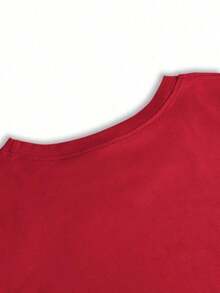 Camiseta casual de mujer, 100% algodón, con estampado gráfico de corazón, camiseta de manga corta con cuello redondo casual y cómoda, ropa de primavera y verano, adecuada para cualquier ocasión, color sólido, casual, uso diario. - Rojo - Ver 4