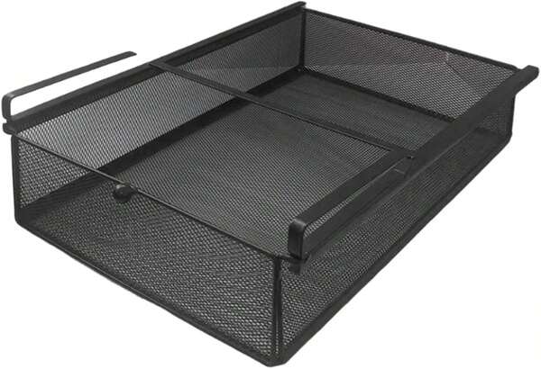 Cassetto estraibile sospeso sotto il ripiano Cestello portaoggetti in filo metallico Cestino salvaspazio Organizzatore per biancheria intima per armadio da camera da letto L Nero