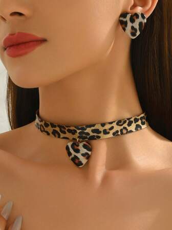 2 st/set Ny vintage elegant leopardmönster hjärtformad minimalistisk casual outfit