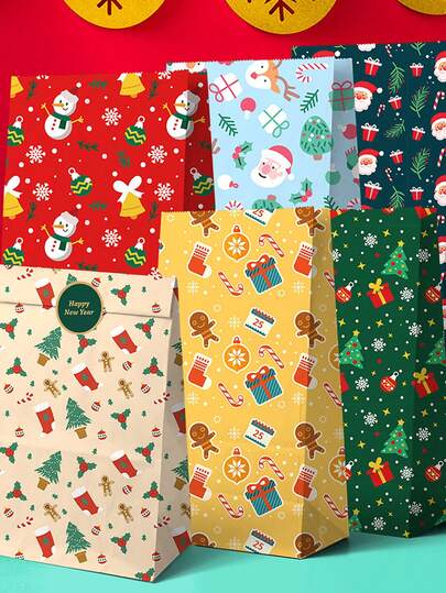 12 قطعة/مجموعة أكياس هدايا عيد الميلاد، أكياس ورقية بشكل بابا نويل لتغليف الهدايا، أكياس تعبئة التفاح في عشية عيد الميلاد