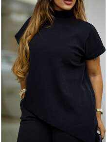 Women's Asymmetrical Set, Casual, Eleganndy, Irregular Fabric, New Year's Eve Party - màu đen - Xem 3