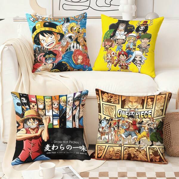 1 capa de almofada estampada Luffy, impressão unilateral, fecho de zíper, poliéster lavável à máquina, perfeita para decoração de escritório, sala de estar e quarto, decoração de casa ou presente de Natal (núcleo de almofada não incluído)
