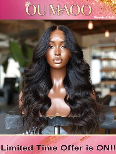 Glueless 5x5 Lace Closure Human Blended Hair Wig - 200% Density Body Wave Wig Pre-Plucked & Natural Color 13*4 13*6 Lace Front Wig Ready-To-Wear For Daily & Special Occasions Versatile Hairstyle Voluminous Curls Realistic Hairline Beauty Accessory