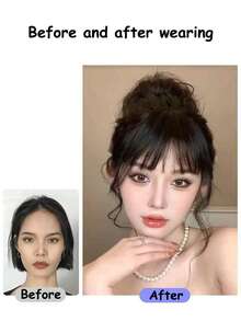 合成纤维女士假发片，3D法式刘海，自然蓬松轻盈，完美遮盖白发，蓬松手工编织透气网底，法式中分刘海，复刻版假发 - 彩色 - 查看 3