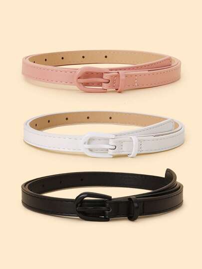 1pc Women's New Fashionable Solid Color Casual PU Leather Belt, Suitable For Jeans, Dresses, All Seasons, Student Waist Belt