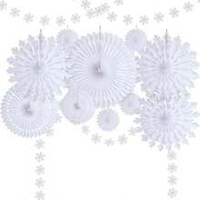 12pcs Winter Wonderland Snowflake Party Decorations Set: White Paper Fan Decor Snowflakes Garlands Banner For Frozen Birthday, Christmas, Baby Shower, Wedding - trắng - Xem 2