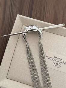 1个优雅中式月亮链金属发夹，个性化马尾辫发圈，高端发髻发夹，日常现代发型配饰，长流苏编织发饰，适合搭配汉服、旗袍，也适合派对、节日、假日等场合，可作礼物。 - 銀色 - 查看 9