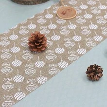 1 pieza Camino de mesa serie árbol de Navidad con copos de nieve y piñas de 270cm*28cm, decorativo rectangular de estilo lino simple para uso en comedor, fiesta y hogar en invierno - Caqui - Ver 10