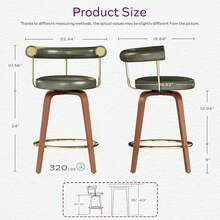 TYBOATLE Set Of 2 Mid-Century Modern Bar Stools, 26" Counter Height Kitchen Stools With Bent Wood Leg And Faux Leather Upholstery - Green - View 9