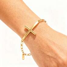 1pc Egyptian Ankh Cross Bracelet For Women Men 18k Gold Plated Stainless Steel Key Of Life Bracelet Handmade Religious Jewelry Gift