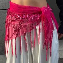 1pc Women's Belly Dance Costume, Sequin Fringe Belly Dance Hip Scarf, Thai/Arabian Dance Skirt Waist Belt - Multicolor - View 11