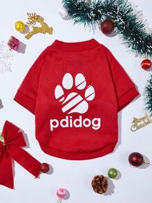 1pc Minimalist Cute Paw Print & Slogan Pattern Polyester Hoodie Sweatshirt, Flea Resistant, Shed Reducing, Warm & Breathable For Small Pets Indoor & Outdoor