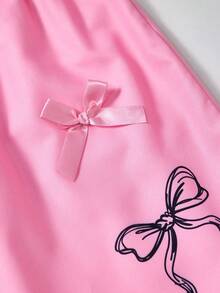 少女蝴蝶结印花长袖上衣和蝴蝶结印花裤子套装 - 白色 - 查看 5