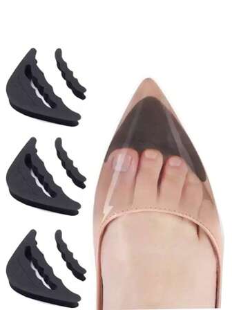 QKC 2 双黑色鞋头插入物，泡沫填充物可减小鞋子尺寸，提高贴合度，防止脚滑，适用于女鞋、高跟鞋、乐福鞋