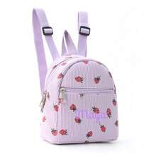 Personalized Strawberry Print Mini Corduroy Backpack, Cute Small School Bag For Boys And Girls, Perfect Gift For Back To School - Multicolor - View 10