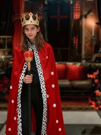 一套圣诞国王斗篷，节日派对服装披肩，圣诞红色角色扮演斗篷