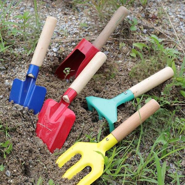 Household Gardening Tools: Metal Beach Sandbox Digging Toys With Sturdy Wooden Handlesfe Backyard Snow Sensory Play Set (Including Cylinder, Spoon, Fork, Rake, Flat Shovel And Pointed Shovel)