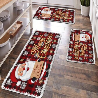 1件圣诞装饰品，家居装饰，房间装饰，浴室装饰，浴室地垫，防滑浴垫，厨房装饰，厨房地垫，地毯，浴室套装，入口地垫，门垫，柔软绒面，家居装饰，防疲劳地垫，圣诞老人和雪花图案地垫，圣诞节、冬季和新年主题装饰，“圣诞快乐”，柔软舒适的表面，放松双脚，减少疲劳厨房地毯