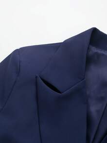 Old Money Women's Double-Breasted Lapel Casual Blazer Jacket, Solid Color, Long Sleeve, Loose Fit Coat, Suitable For Spring/Autumn/Winter - Navy Blue - View 3