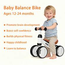 Toddler Balance Bike 10-24 Months | 4-Wheel No-Pedal Ride On Toy With 135°  Steering,Anti-Rollover, Lightweight 3.3lbs, Silent Wheels For Baby Boys Girls - Black - View 7