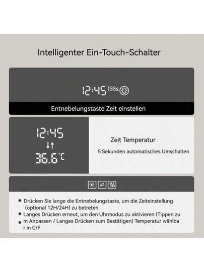 70 120 Cm Arched LED Bathroom Mirror, Time Temperature Display, Backlit, Anti Fog, Dimmable, Three Temperatures Moderne Vanity Ideal Above The Sink, Zwart Frame view 9