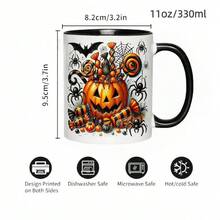 1 Halloween Ceramic Mug - Horror Pumpkin, Spider, Bat, Lantern Design - Heat-Resistant Coffee And Tea Cup (11oz/15oz) - Dishwasher  - Perfect Halloween Party Decoration, Gift For Women, Men, Teens - Year-Round Use - Ideal For Home, Office, Or - 白色-11盎司 - 查看 9