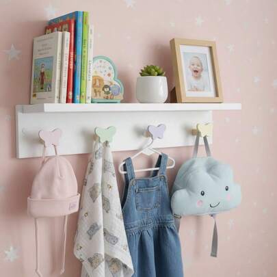 Cabideiro e Pendurador Infantil com prateleira 4 pinos borboleta - 50x10