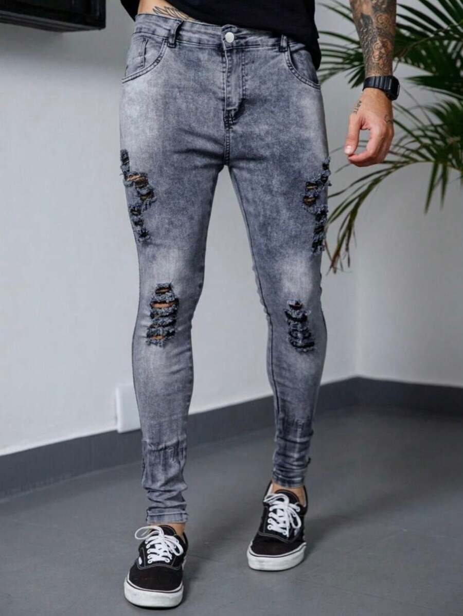 Men's Jeans Player All Spring / Autumn Skinny Pocket Zipper Halloween Christmas All - 灰色 - 查看 1