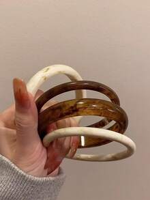 2 piezas Brazaletes de resina vintage con textura ámbar, acrílicos, de moda y versátiles para uso diario de mujeres - pulsera - Ver 2