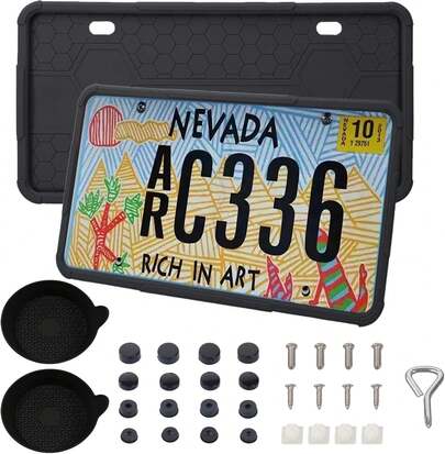 2 Pcs Marco de Matrícula y 2 Portavasos,Porta Placas de Silicona para Auto con Accesorios Montaje,Resistente al óxido y a La Intemperie, Antivibración,Universal Soportes para MatríCula
