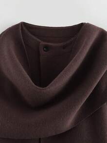 Áo khoác cardigan dệt kim dáng rộng, bất đối xứng, phong cách thường ngày dành cho nữ. - Cà phê nâu - Xem 8