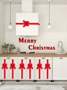 2 Pcs Red Christmas Cabinet Ribbons Bows Large Red Bow Christmas Door Kitchen Cabinet Ribbon Bows Locker For Xmas Holidays Party Decorations Supplies - Red - View 3