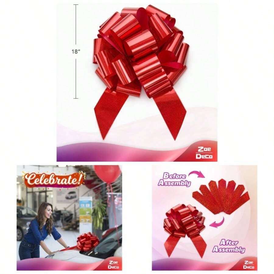 - Big Car Bow - Shiny Red, 18 Inch 46cm - Car Bow Birthday, Wedding Reception, Surprise Party - Large Wrapping Huge Present