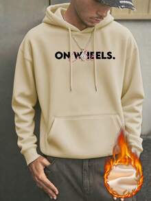 赛车爱好者必备！男士休闲赛车文化元素印花连帽衫，秋冬款，长袖上衣 - 杏色 - 查看 2