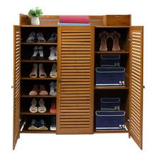 3-Door Shoe Cabinet With Storage Top - Bamboo & MDF Organizer Holds 30 Pairs, 38.6x12.6x45.3 Inch, Brown Modern Entryway Storage For Shoes/Boots (Ventilated Shutter Doors, 44lbs Capacity) - Brown - View 12