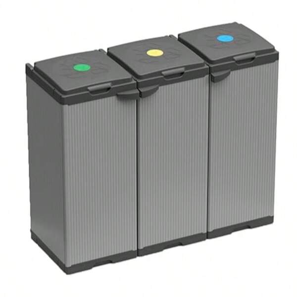 Mobiletto per rifiuti da esterno Tris 240 L con 3 ante e 3 scomparti, 102 x 38 x 87 cm, coperchi fermasacco - Raccolta differenziata, montaggio senza viti.