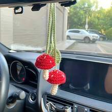 Handgefertigte gehäkelte rote Pilz Auto Hängedekoration, süße Vorhangquaste, Taschenanhänger, Weihnachten, Neujahr, Feiertage, Ostern Dekoration
