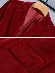 Blazer casual da donna a vestibilità slim, monopetto, manica lunga, in velluto, adatto per l'abbigliamento da pendolare, autunno/inverno - Rosso - Visualizzare 4