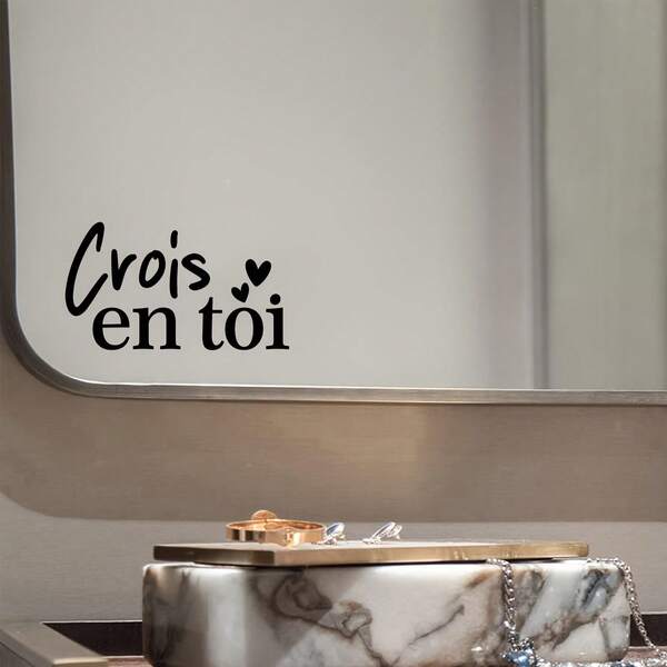 1pc Believe In Yourself French Positive Affirmation Mirror Sticker - Reusable Vinyl Static Decal For Glass Doors, Windows, Laptops, Home Decoration, Easy Peel And Stick Design