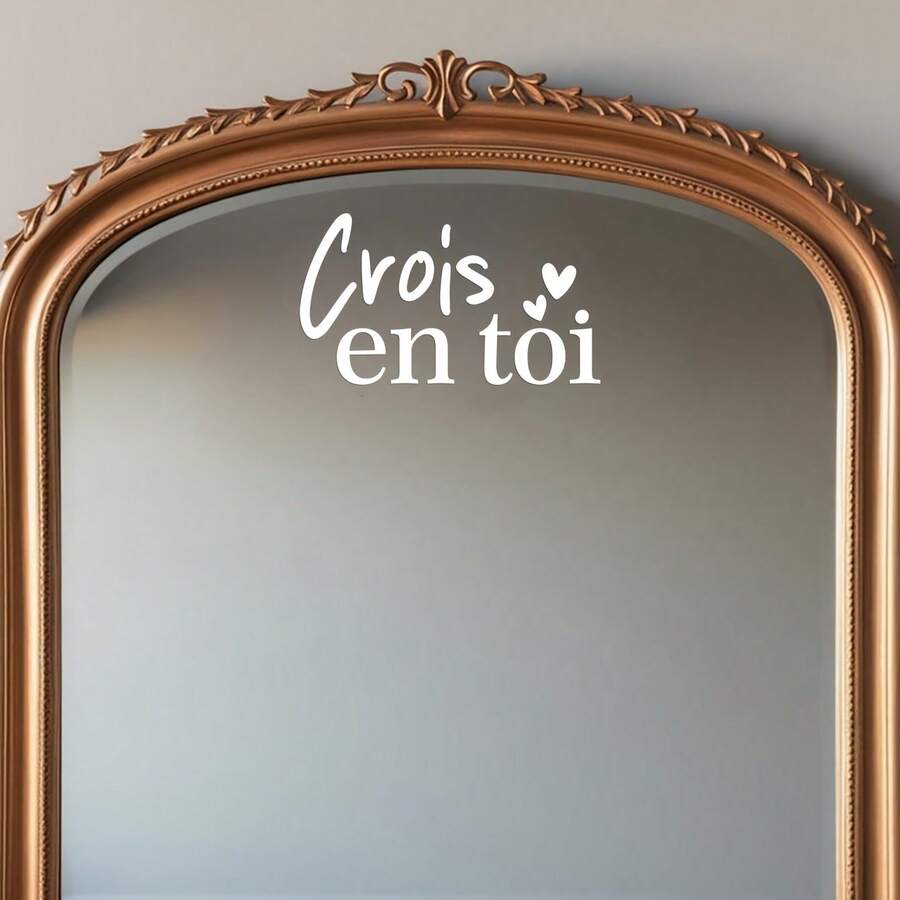 1张“相信自己”法语积极肯定镜面贴纸 - 可重复使用的乙烯基静电贴纸，适用于玻璃门窗、笔记本电脑、家居装饰，易撕易贴设计 - 彩色 - 查看 1
