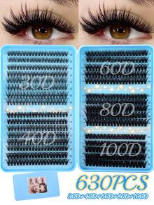 574/630 piezas Pestañas postizas con rizo D, conjunto de alta capacidad para ojos gruesos y esponjosos, de aspecto natural. Maquillaje de belleza, DIY en casa. Gran capacidad, libro de pestañas individuales para principiantes, artistas de maquillaje, pestañas postizas suaves y duraderas. Extensiones de pestañas DIY para ojos de zorro/gato, segmentadas - D - Ver 13