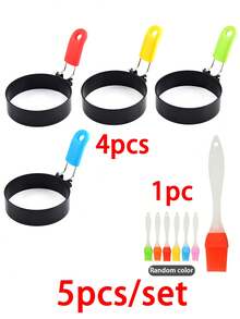 5/2/1 煎蛋圈，带防烫折叠手柄的煎蛋圈，圆形、五角星形、花朵形、心形煎蛋圈，不粘煎蛋圈，适用于家庭厨房烹饪鸡蛋煎炸早餐迷你汉堡，厨房用品，厨房小工具 - 彩色 - 查看 9