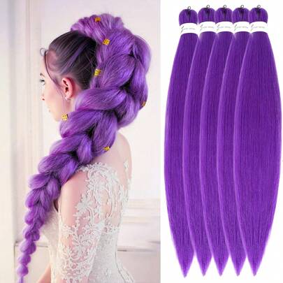 5pcs Pre-Stretched Purple Braiding Hair Extensions - Purple Clip-In Hair Extensions, Suitable For Stage, Party, Halloween Costumes, Cosplay And More, Heat-Styled Soft Yaki Texture