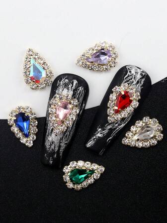 10pcs/Pack Korean Style Nail Art Rhinestone Decorations, Gold & Silver Tone Sparkling Water Drop Nail Gems DIY Accessories