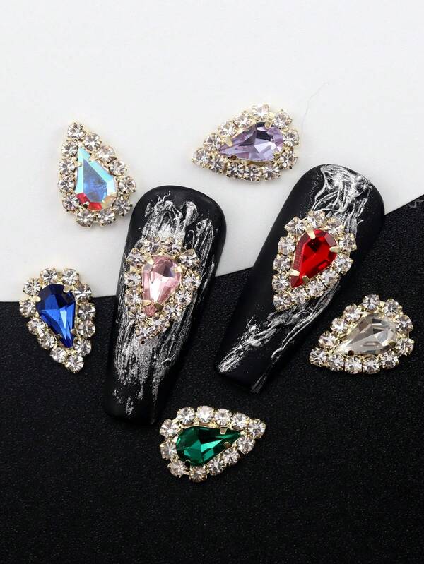 10 قطعة/عبوة ديكورات أظافر مرصعة بالراين على الطراز الكوري، جواهر أظافر على شكل قطرات ماء لامعة باللونين الذهبي والفضي، اكسسوارات DIY