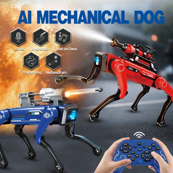Peluche AI Robot Dog With Smart Voice Control, Programmable Robot Pet - Interactive Dancing, USB-Rechargeable Lithium-Polymer Battery, For Kids & Adults, Birthday/Holiday Gift (Red/Blue/Black) - Ideal Companion For Home, Parties, School, Outdoor Play, Futuristic Design, Highq