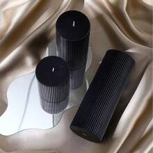 1 Set Ribbed Pillar Candles (1pc), 3 Inch Wide X 1.97 Inch, 3.94 Inch, 5.91 Inch, 7.87 Inch Tall, Large Soy Wax Scented Pillar Candles, Elegant Ribbed Modern Home Decor, Suitable For Bathroom And Living Room (Black) - Black - View 1